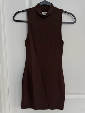 Babaton Sleeveless Mock Neck Mini Dress - Brown